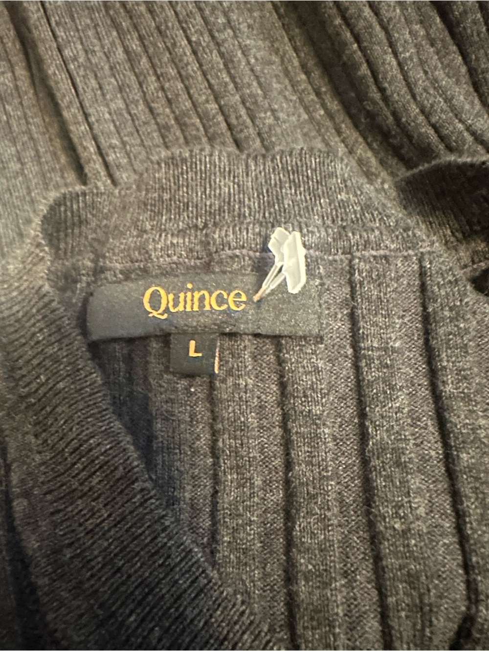 Quince Cotton Cashmere Ribbed Long Sleeve Sweater in Heather Charcoal L - Picture 4 of 5